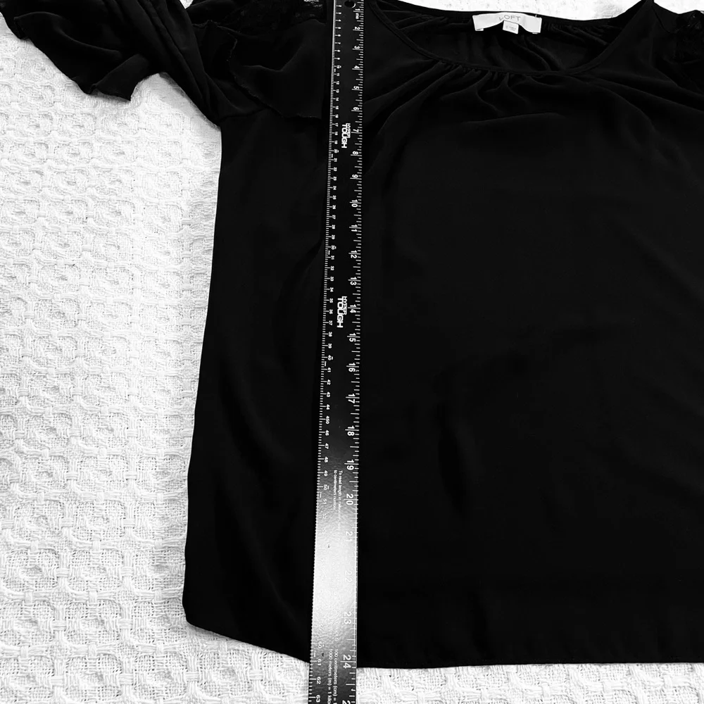 LOFT Black Ruffle Sleeve Blouse~ Size‎ Small  Evening out  or Elegant Casual